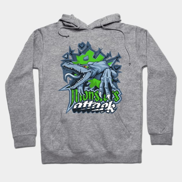 Lizard monster attack Hoodie by Mako Design 